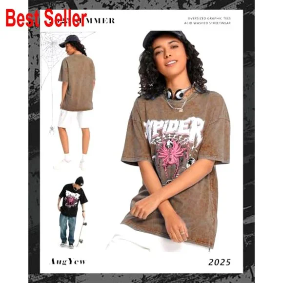 Oversized Vintage Graphic Tee Unisex Cotton Acid Washed Streetwear T-Shirt